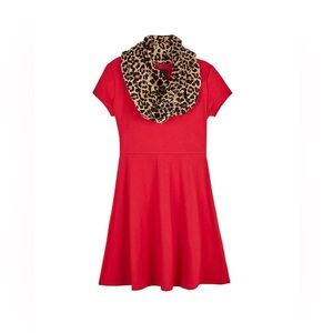 Amy Byer Girls Short Sleeve Scarf Over Solid Knit Dress | Size Medium (8-10)